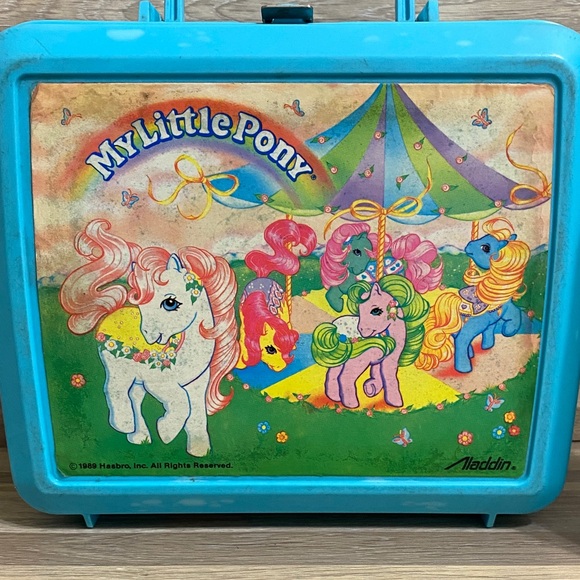 My Little Pony Blue vintage 80s blue Pink Lunchbox Set pastel colors - Picture 8 of 13